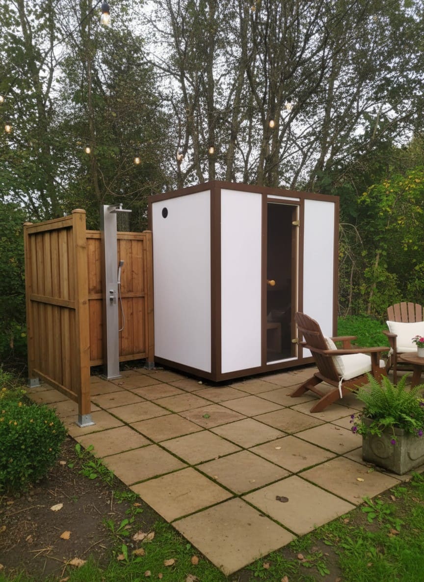 Modus Outdoor Sauna 3 - 4 Person with Harvia Cilindro PC70 Heater and Stones - Kit - Heracles Wellness