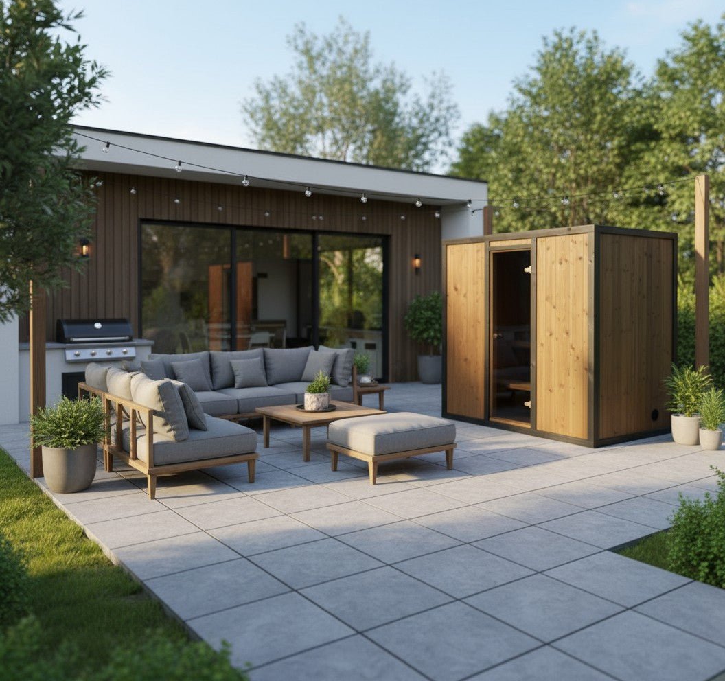 Modus Outdoor Sauna 3 - 4 Person with Harvia Cilindro PC70 Heater and Stones - Kit - Heracles Wellness