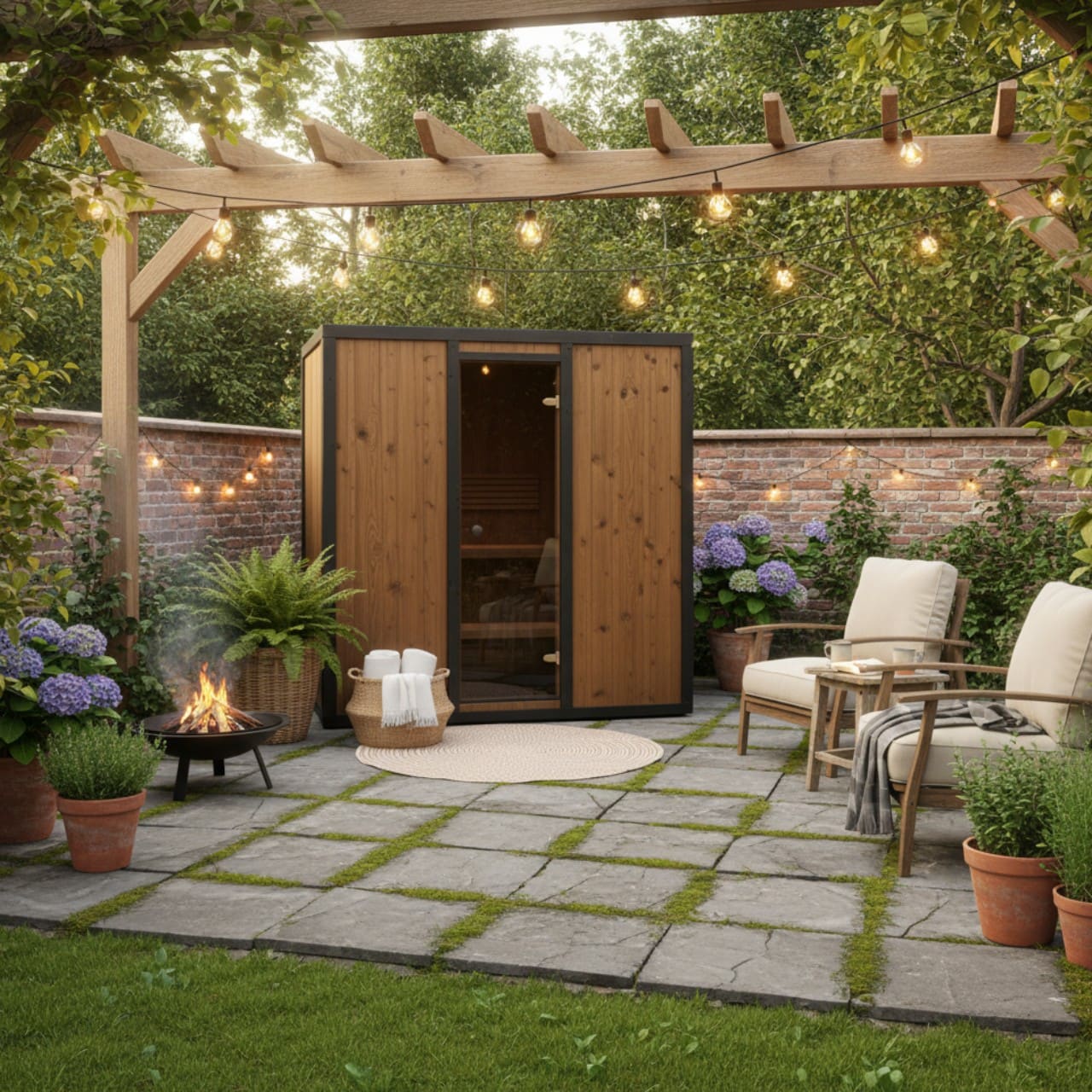 Modus Outdoor Sauna 3 - 4 Person with Harvia Cilindro PC70 Heater and Stones - Kit - Heracles Wellness