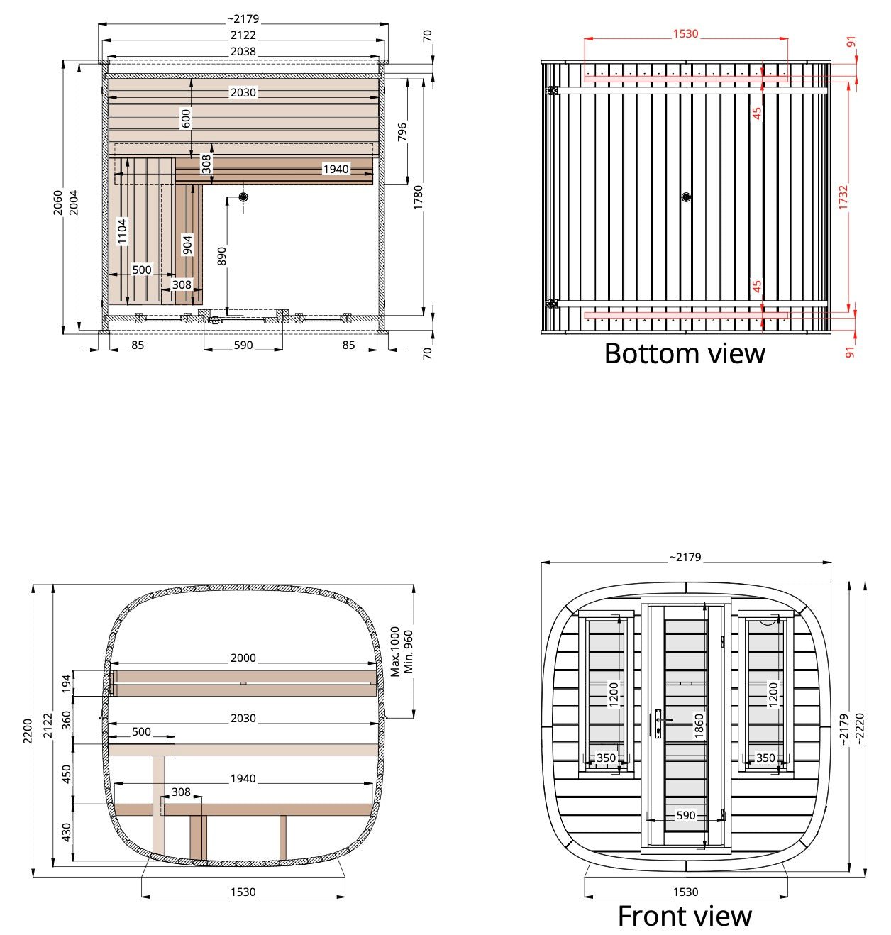 Saunasell Dice Solo 5 Person Outdoor Sauna - Heracles Wellness