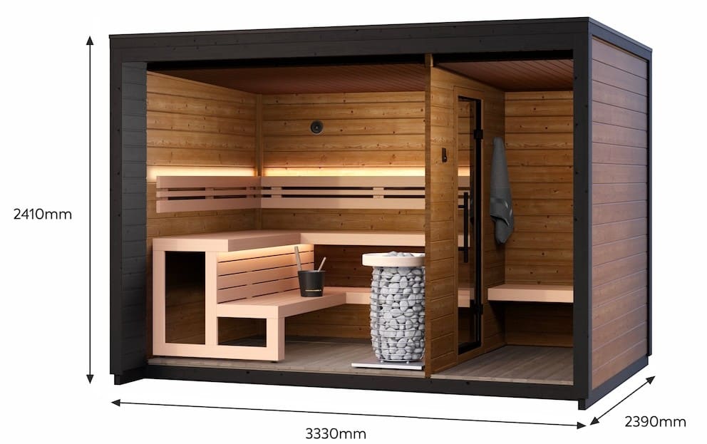 Saunasell Patio M 5 Person Outdoor Sauna with Changing Room - Heracles Wellness