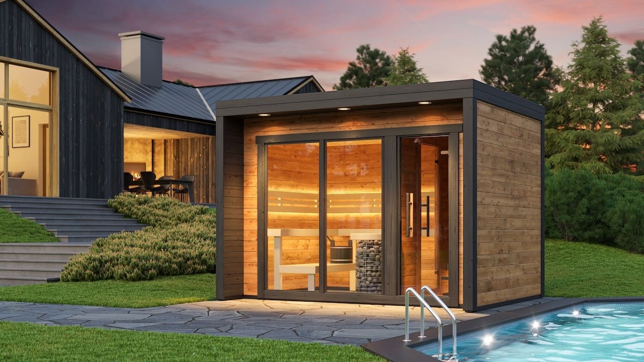 Saunasell Patio M 5 Person Outdoor Sauna with Changing Room - Heracles Wellness
