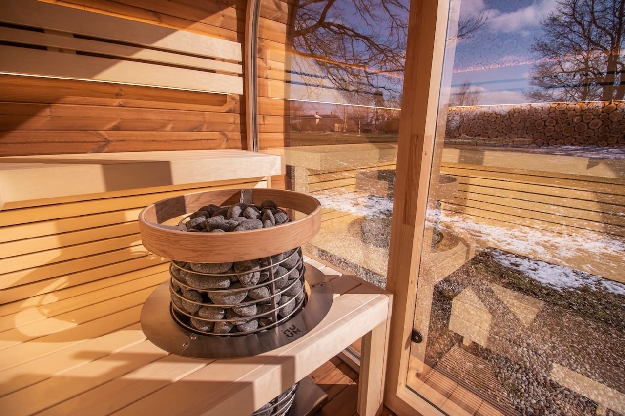 Saunasell Round Cube Relax Outdoor Sauna 6 Person - Heracles Wellness