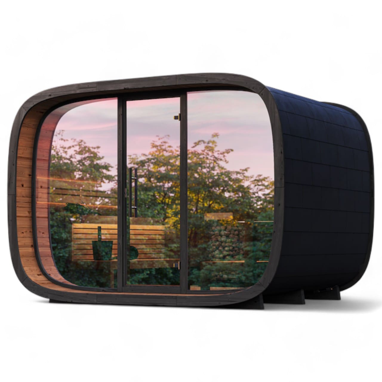 Saunasell Round Cube Single Outdoor Sauna 8 Person - Heracles Wellness