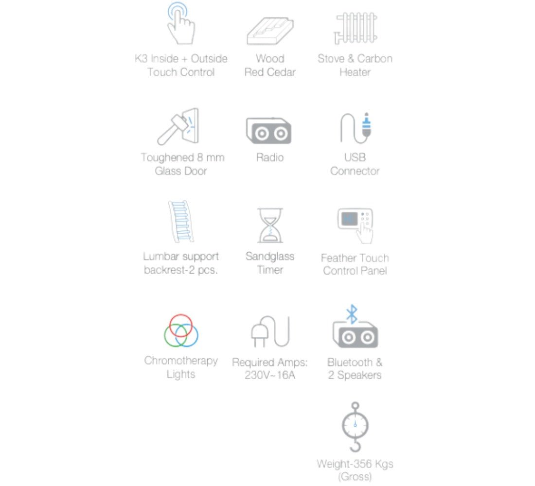 Jaquar Artize Infrared Sauna 6 Seater - Specifications