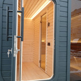 Viking Industrier Luna Outdoor Sauna With Changing Room door open