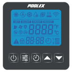 iNHEAT SpaLine control panel - close-up of the LCD display showing mode buttons including SET, SILENT, SMART and BOOST