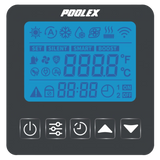 iNHEAT SpaLine control panel - close-up of the LCD display showing mode buttons including SET, SILENT, SMART and BOOST