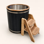 Glacier cold plunge with stainless-steel basin and cedar ladder
