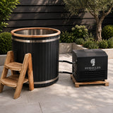 Glacier cold plunge and Heracles 2HP smart chiller in a landscaped garden
