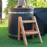 Glacier cold plunge outdoors with cedar entry ladder