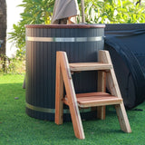 Glacier cold plunge outdoors with cedar entry ladder