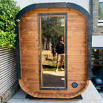 Camilla Compact ThermoWood sauna exterior and glass door