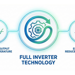 Full inverter technology diagram showing temperature-led output modulation and lower energy use