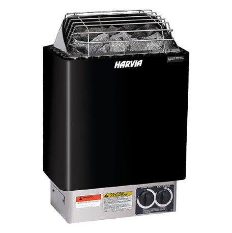 Harvia KIP60 black electric sauna heater included with the Aris Mini Kit