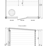 Technical dimension drawing for the Leil Aris Lite showing width, depth, height and bench layout