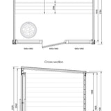 Technical dimension drawing for the Leil Aris Lite showing width, depth, height and bench layout