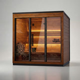 Leil Aris Lite studio angle showing the full bronze glass front and ThermoWood side cladding