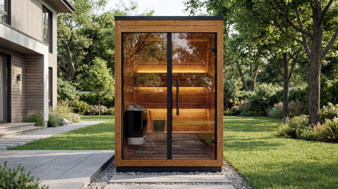 Leil Aris Mini compact garden sauna exterior wide product view