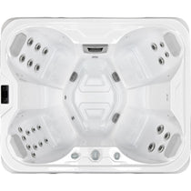 EQ130 Lite hot tub overhead view showing the four upright seats and hydrotherapy jet layout