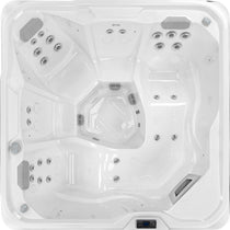 EQ570 Lite hot tub overhead view showing the three seats and two loungers and hydrotherapy jet layout