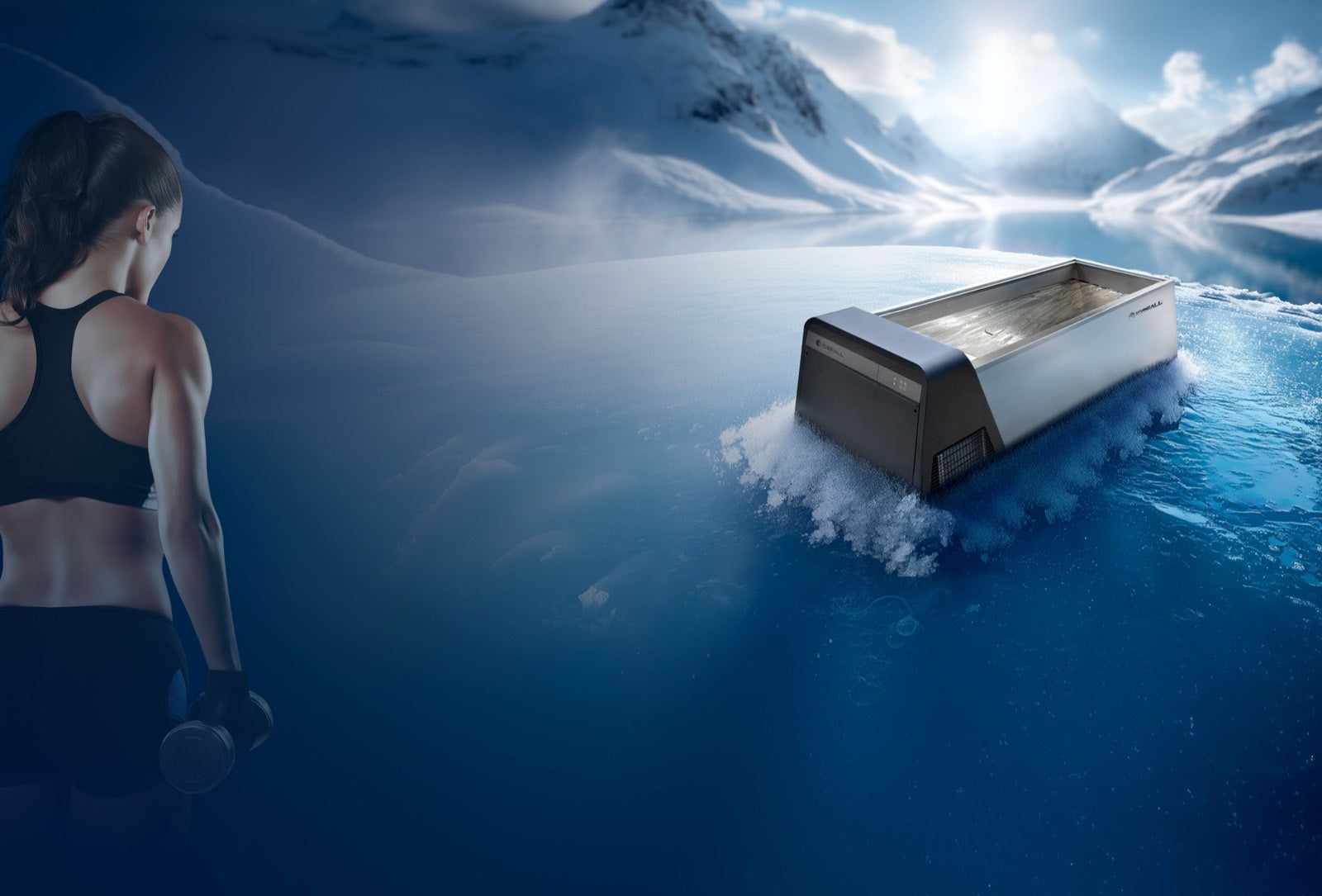 Icefall ice bath positioned in a luxury outdoor home wellness space for cold water recovery.