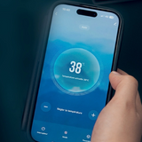 Smartphone displaying the Smartlife app at 38 degrees Celsius for remote iNHEAT SpaLine control