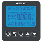 iNHEAT SpaLine heat pump with its LCD controller and heating, cooling, automatic, silent and boost modes