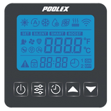 iNHEAT SpaLine heat pump with its LCD controller and heating, cooling, automatic, silent and boost modes