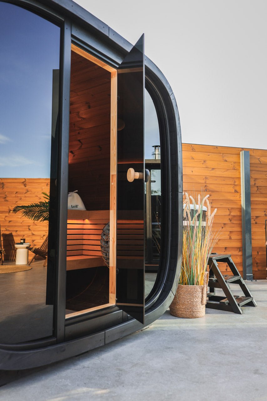Leil® Black Cube Classic 4 Person Outdoor Sauna Kit - Heracles Wellness
