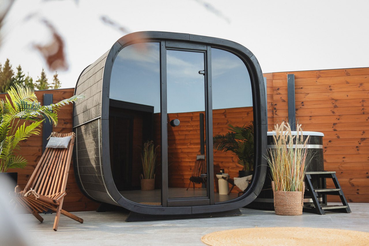 Leil® Black Cube Classic 4 Person Outdoor Sauna Kit - Heracles Wellness