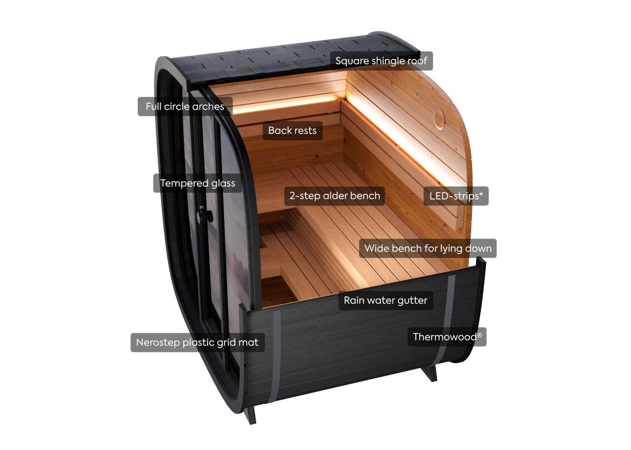 Leil® Black Cube Classic 4 Person Outdoor Sauna Kit - Heracles Wellness