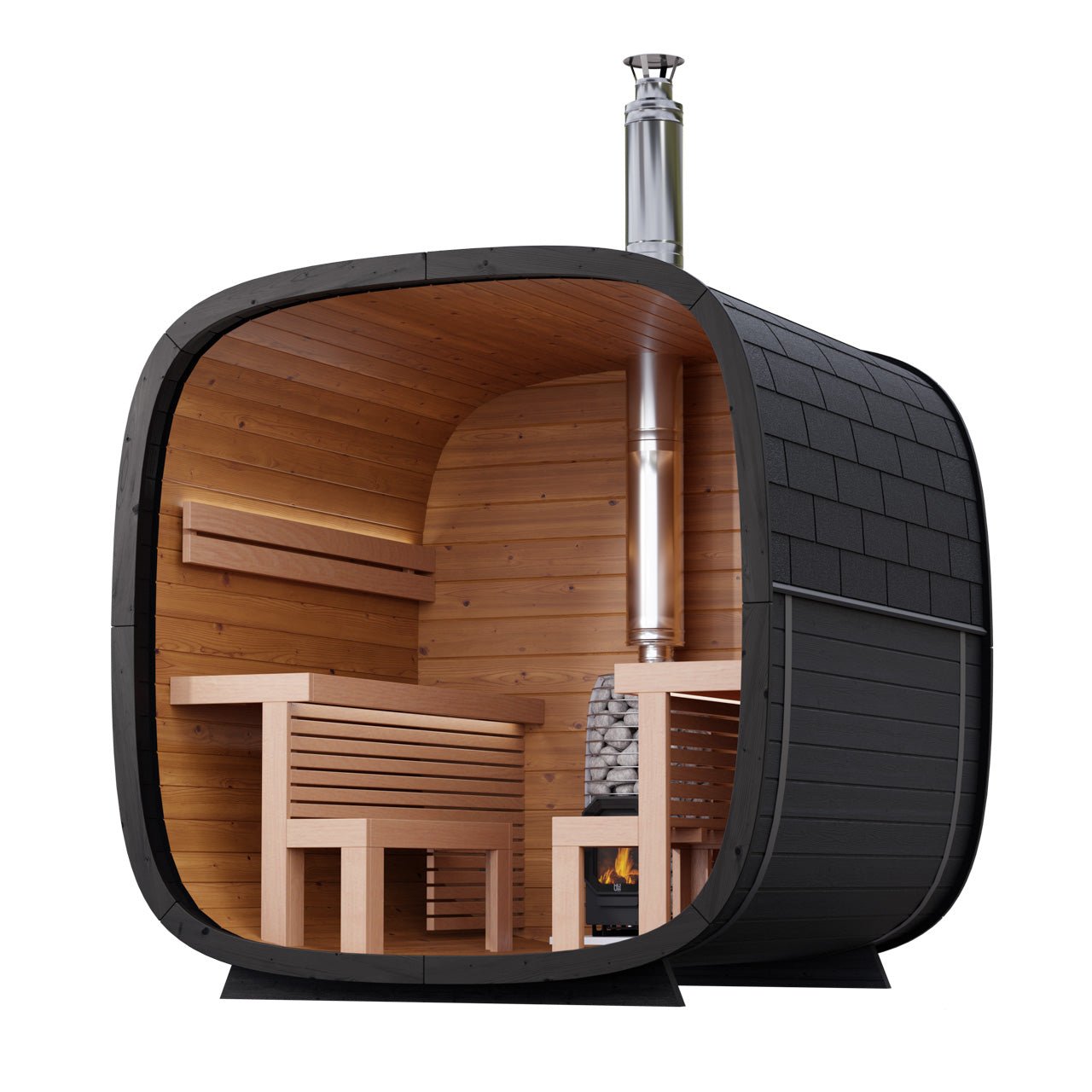 Leil® Black Cube Comfort 6 - 8 Person Outdoor Sauna - Heracles Wellness