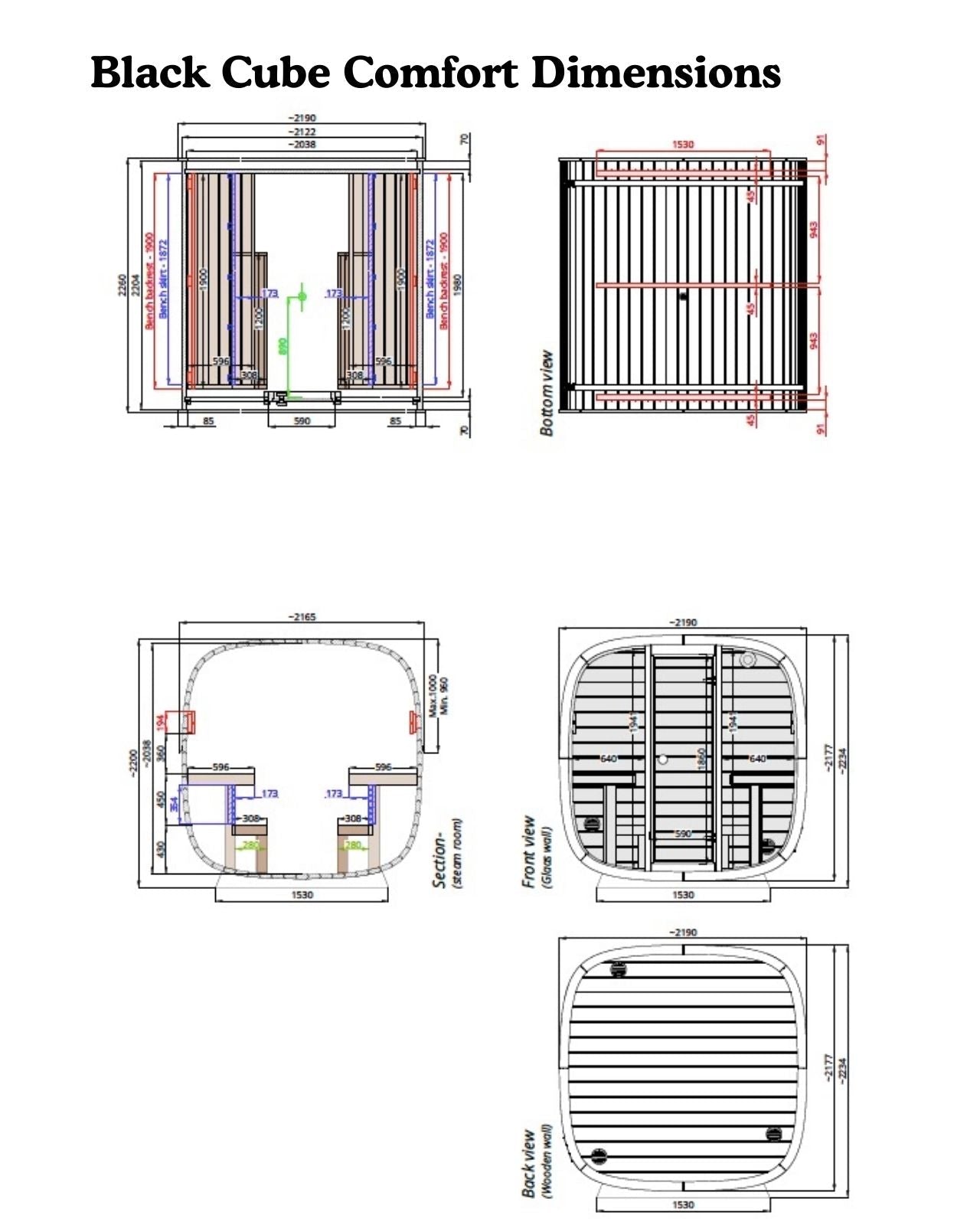 Leil® Black Cube Comfort 6 - 8 Person Outdoor Sauna - Heracles Wellness