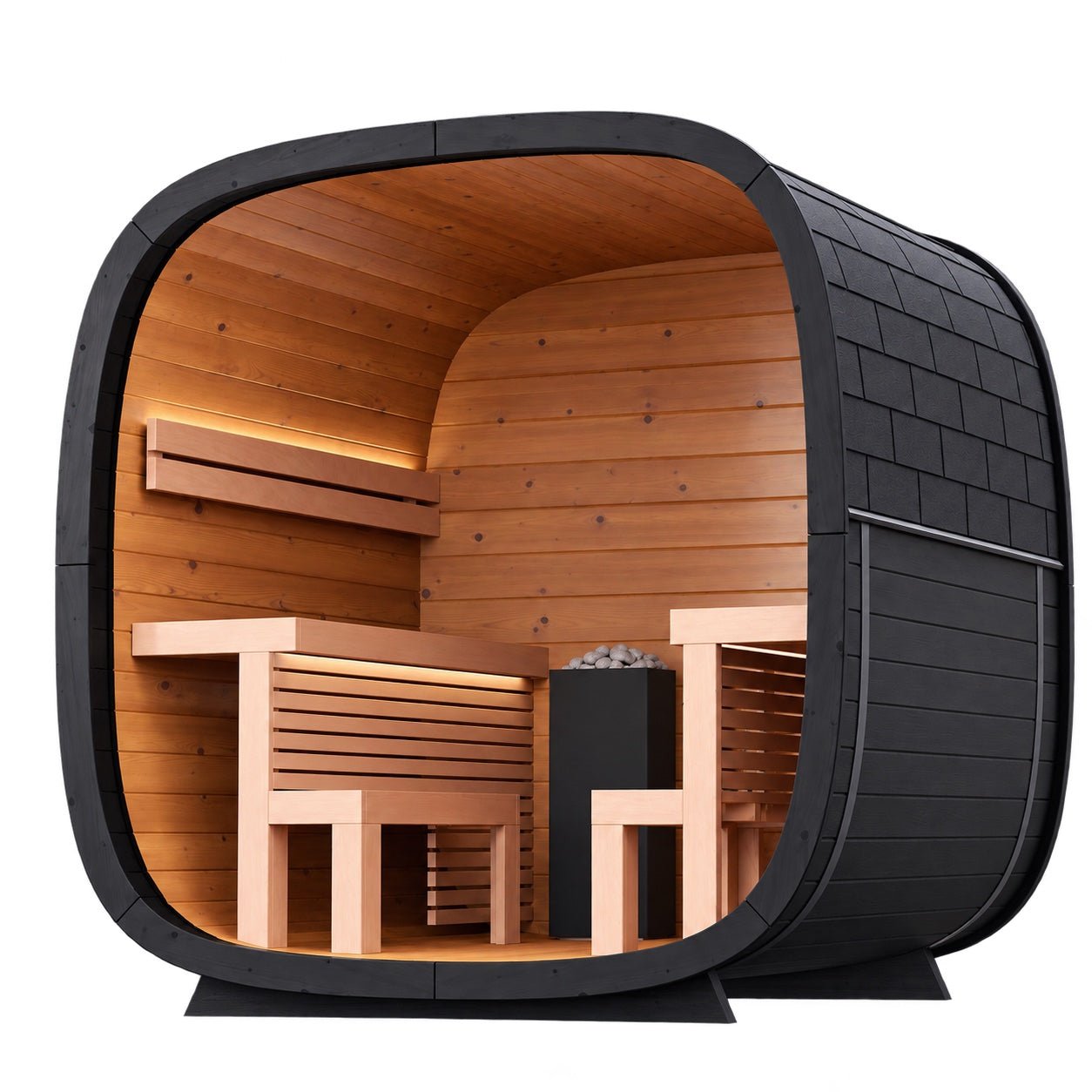 Leil® Black Cube Comfort 6-8 Person Outdoor Sauna Kit - Heracles Wellness