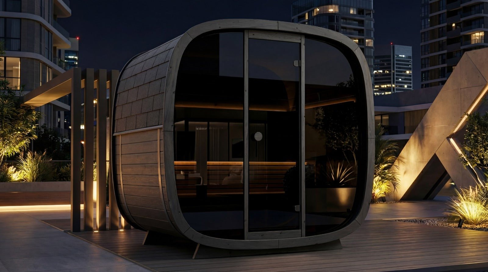 Leil® Black Cube Premium 4 - 6 Person Outdoor Sauna Kit - Heracles Wellness