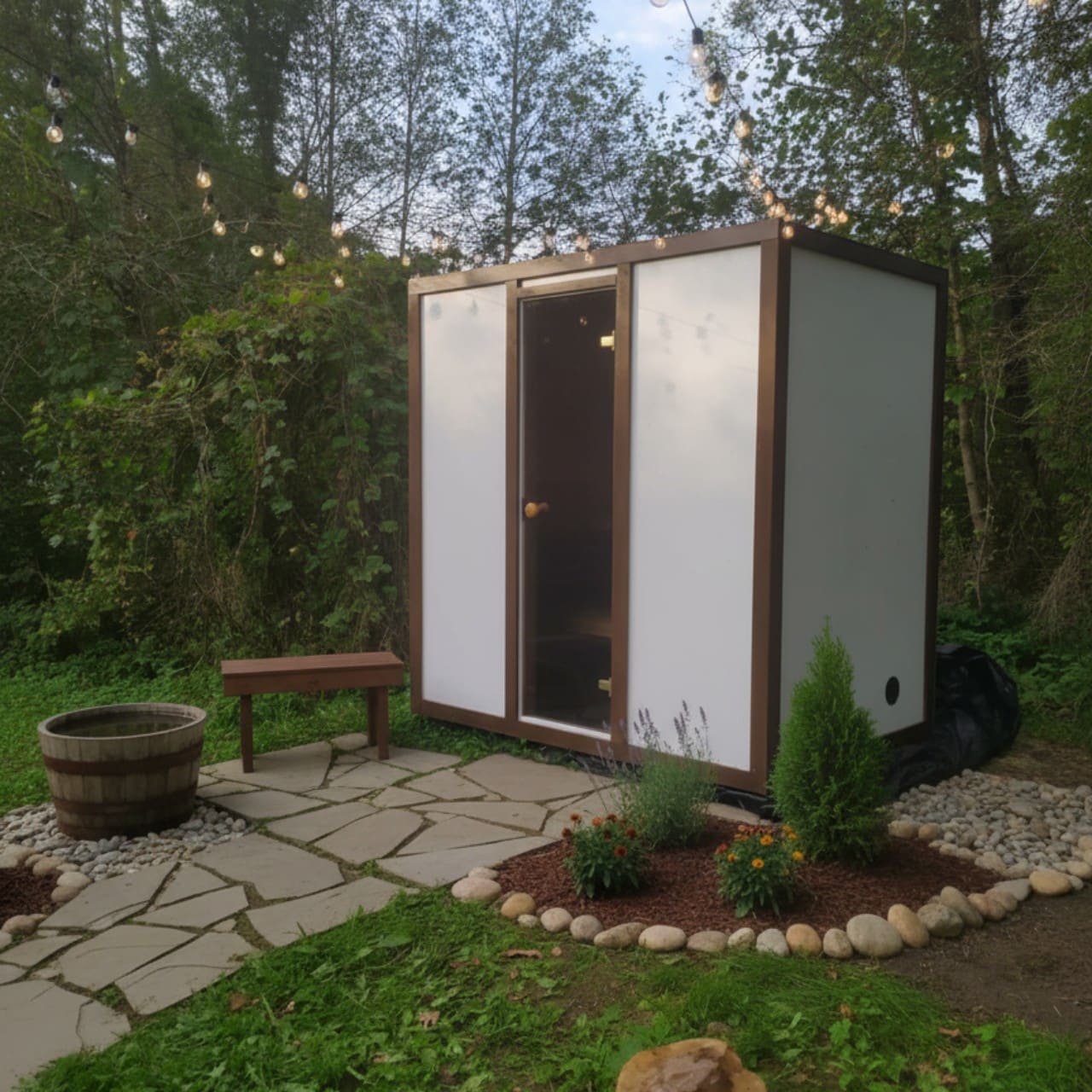 Modus Outdoor Sauna 3 - 4 Person with Harvia Cilindro PC70 Heater and Stones - Kit - Heracles Wellness