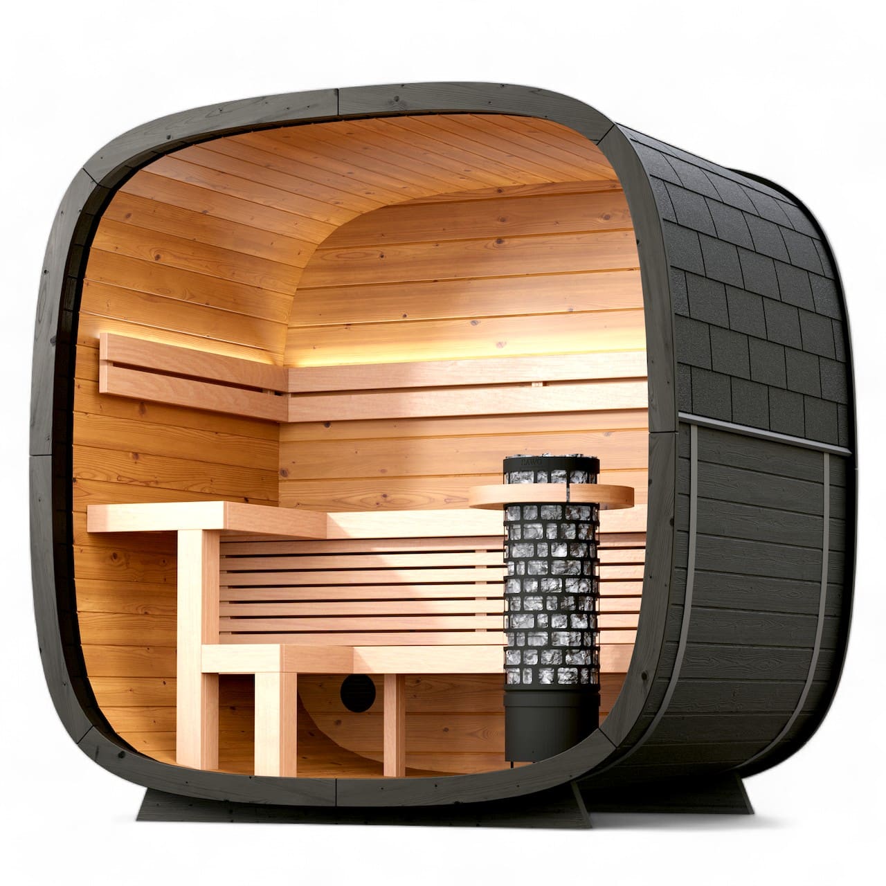 Saunasell Black Cube Premium 4 Person Outdoor Sauna Kit - Heracles Wellness