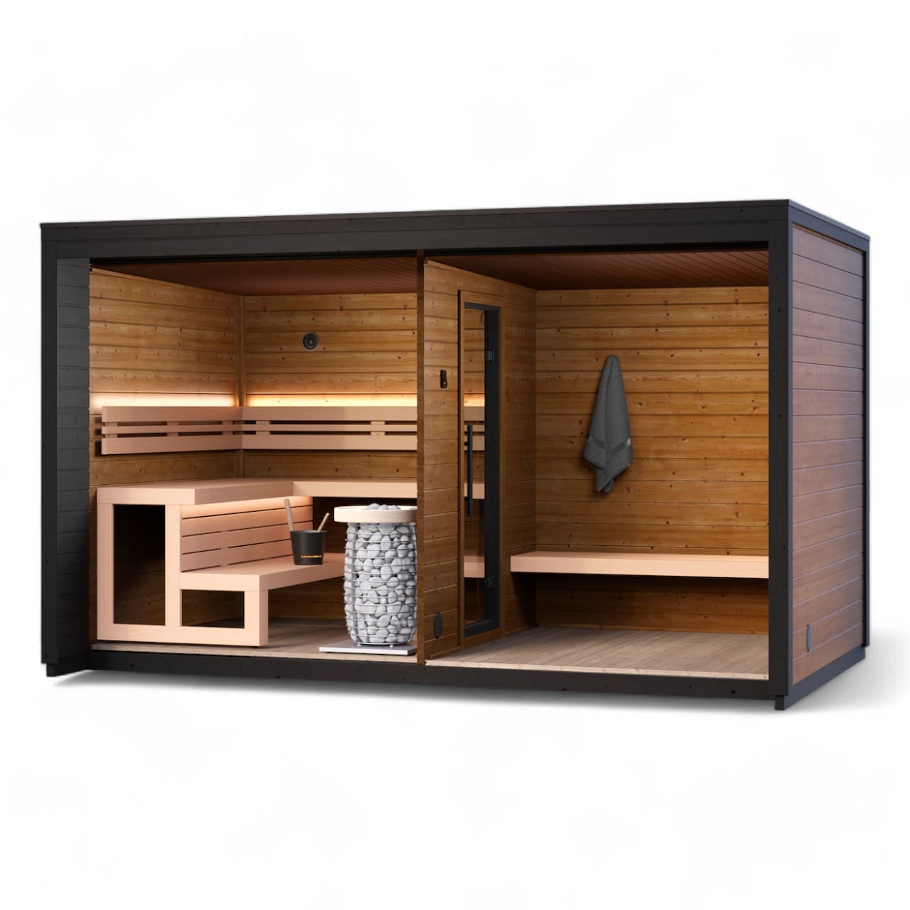 Saunasell Patio L 5 Person Outdoor Sauna with Large Changing Room - Heracles Wellness