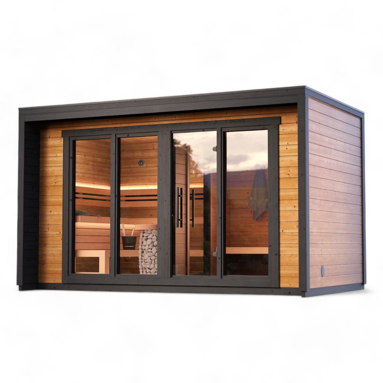 Saunasell Patio L 5 Person Outdoor Sauna with Large Changing Room - Heracles Wellness