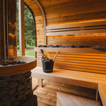Saunasell Round Cube Double Outdoor Sauna with Changing Room - Heracles Wellness