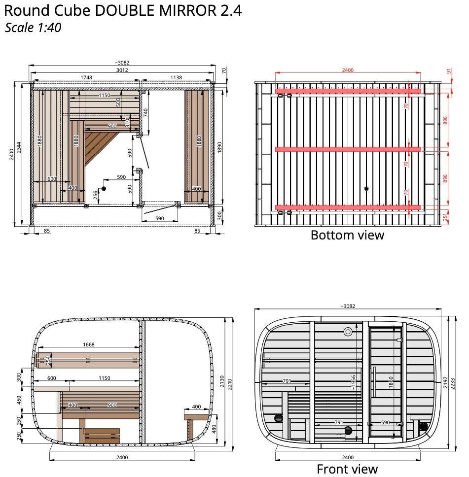 Saunasell Round Cube Double Outdoor Sauna with Changing Room - Heracles Wellness