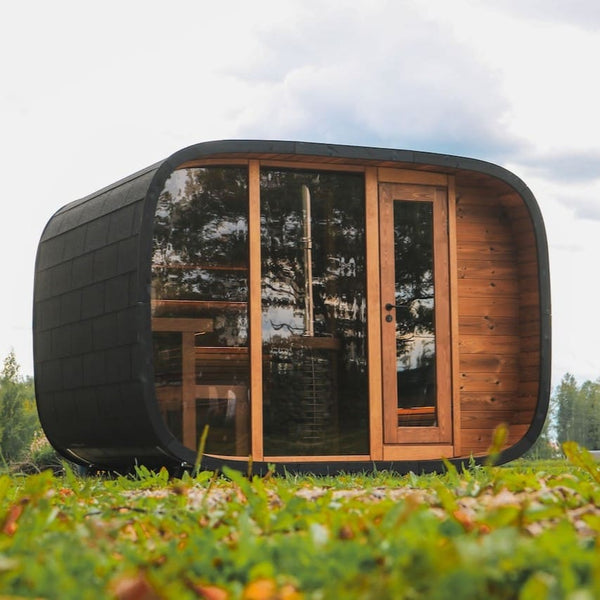 Leil® Round Cube Double Outdoor Sauna with Changing Room 5-6 Person