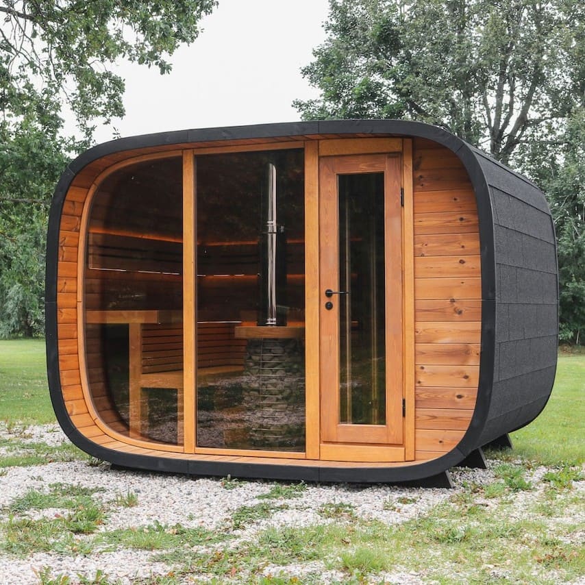 Saunasell Round Cube Double Outdoor Sauna with Changing Room - Heracles Wellness