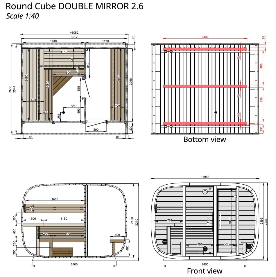 Saunasell Round Cube Double Outdoor Sauna with Changing Room - Heracles Wellness