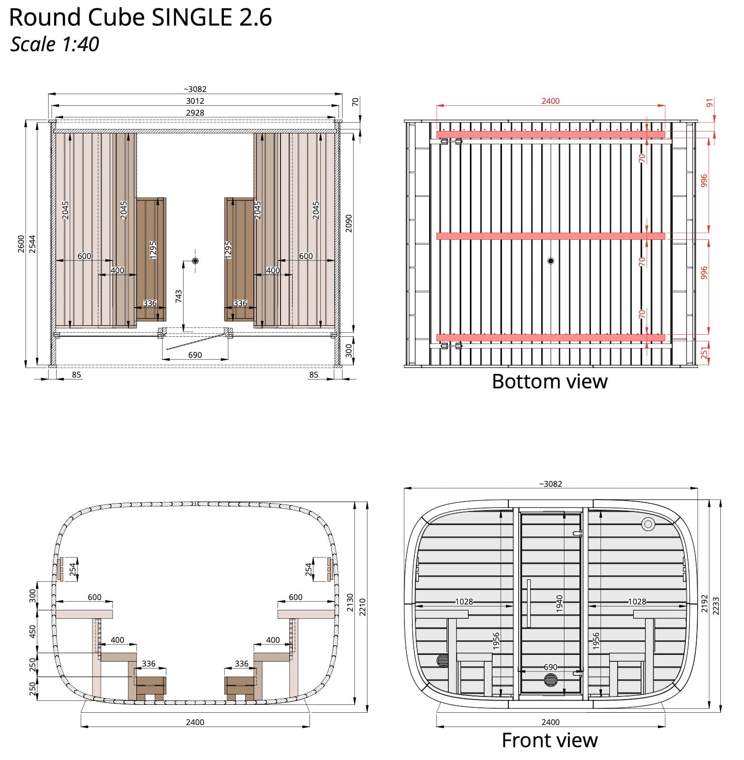 Saunasell Round Cube Single Outdoor Sauna 8 Person - Heracles Wellness