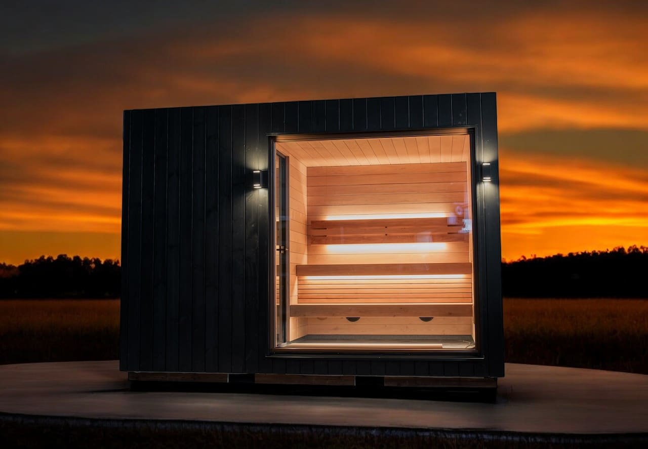 Saunum AirCube Double Outdoor Sauna 5 Seater with Changing Room - Heracles Wellness