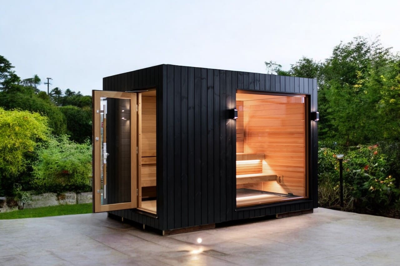 Saunum AirCube Double Outdoor Sauna 5 Seater with Changing Room - Heracles Wellness