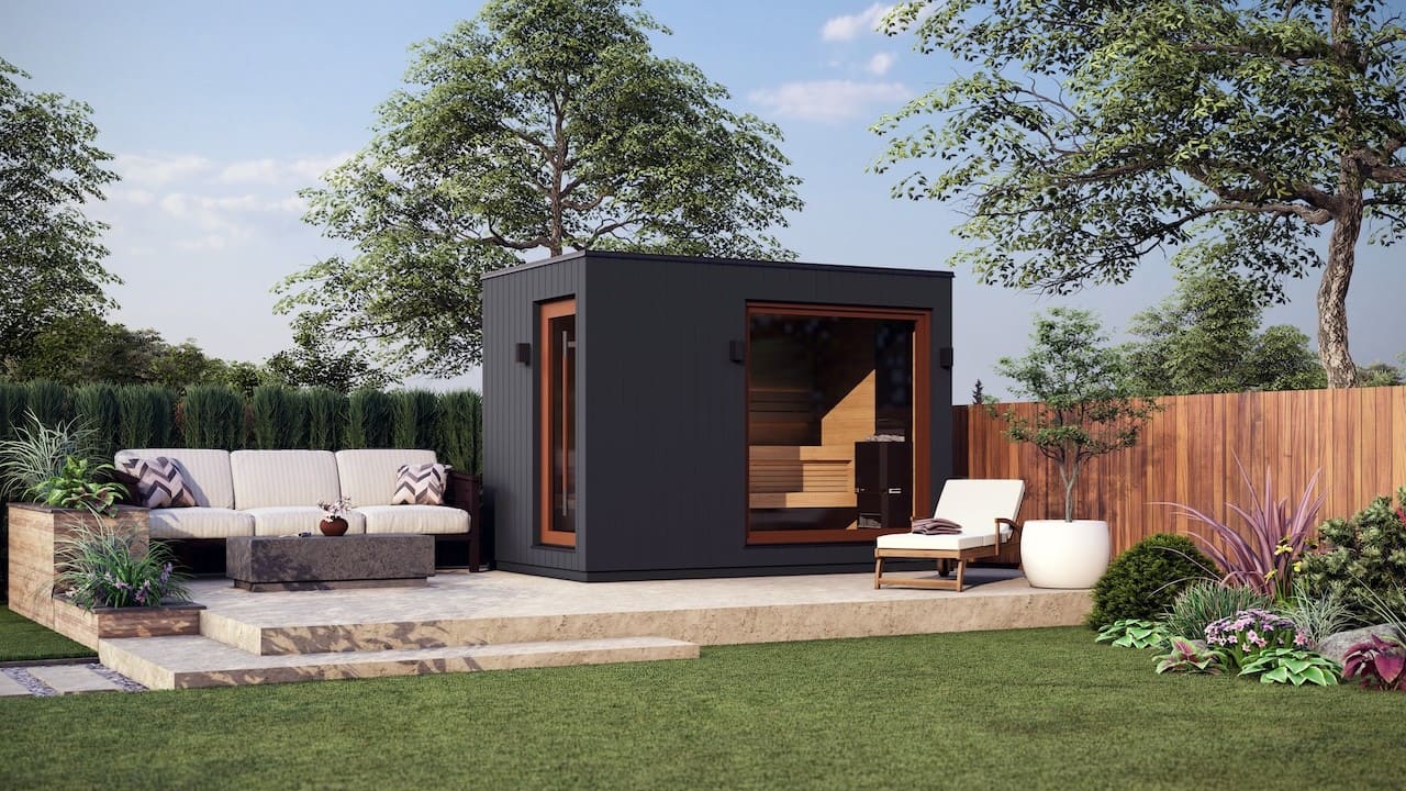 Saunum AirCube Double Outdoor Sauna 5 Seater with Changing Room - Heracles Wellness