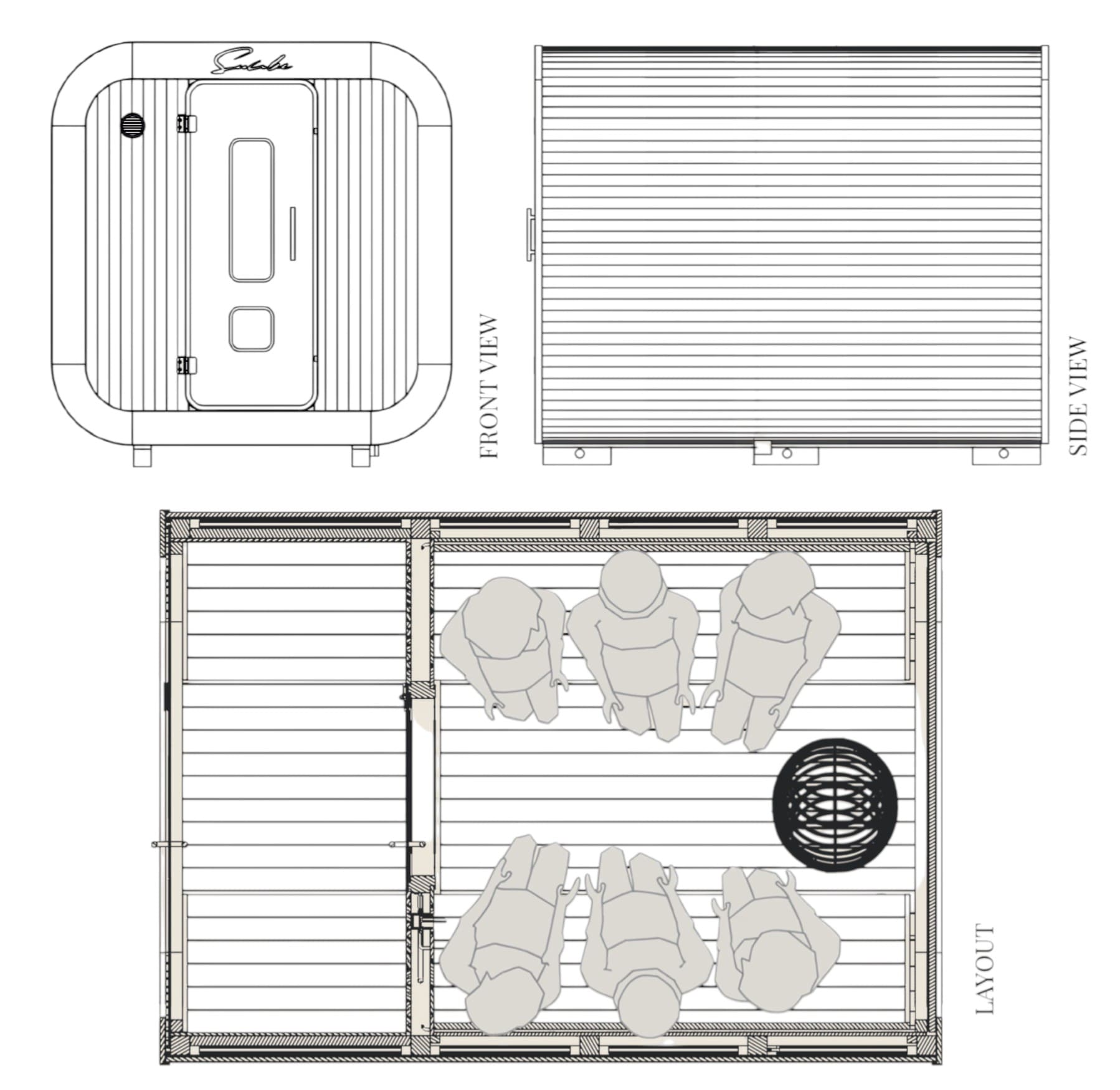 SunCube L 4 - 6 Person Outdoor Sauna with Changing Room - Heracles Wellness